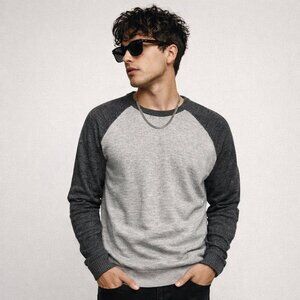 GAP Grey Colorblock -  Classic Raglan Sweater - 100% Cotton - Mens Large